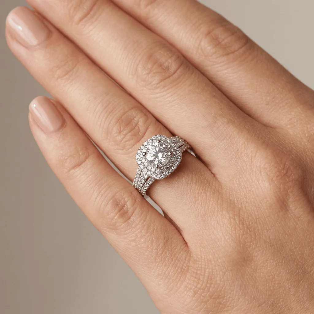 SILVER ROUND DIAMOND HALO RING - Image 2