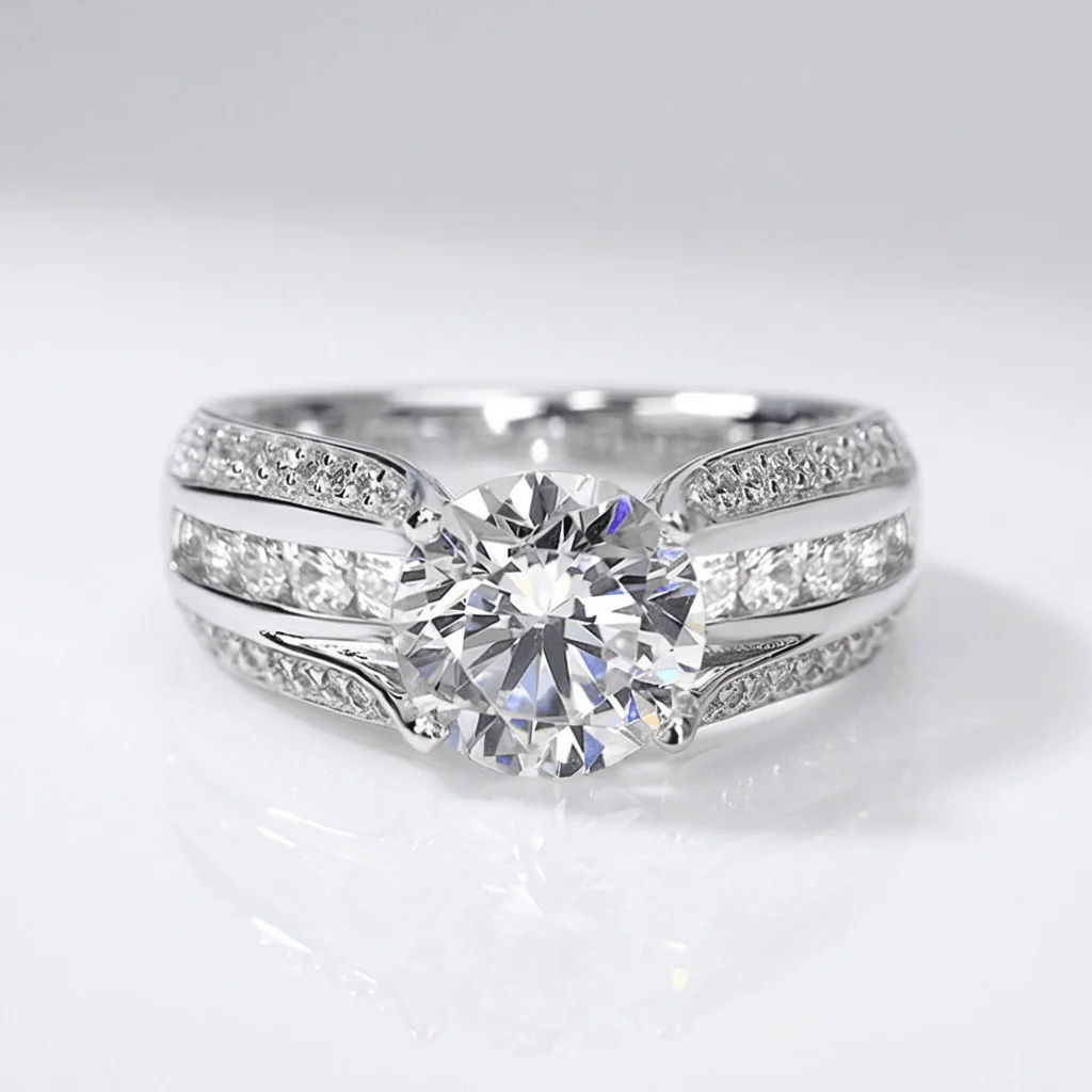 SILVER ROUND DIAMOND PAVE BAND RING