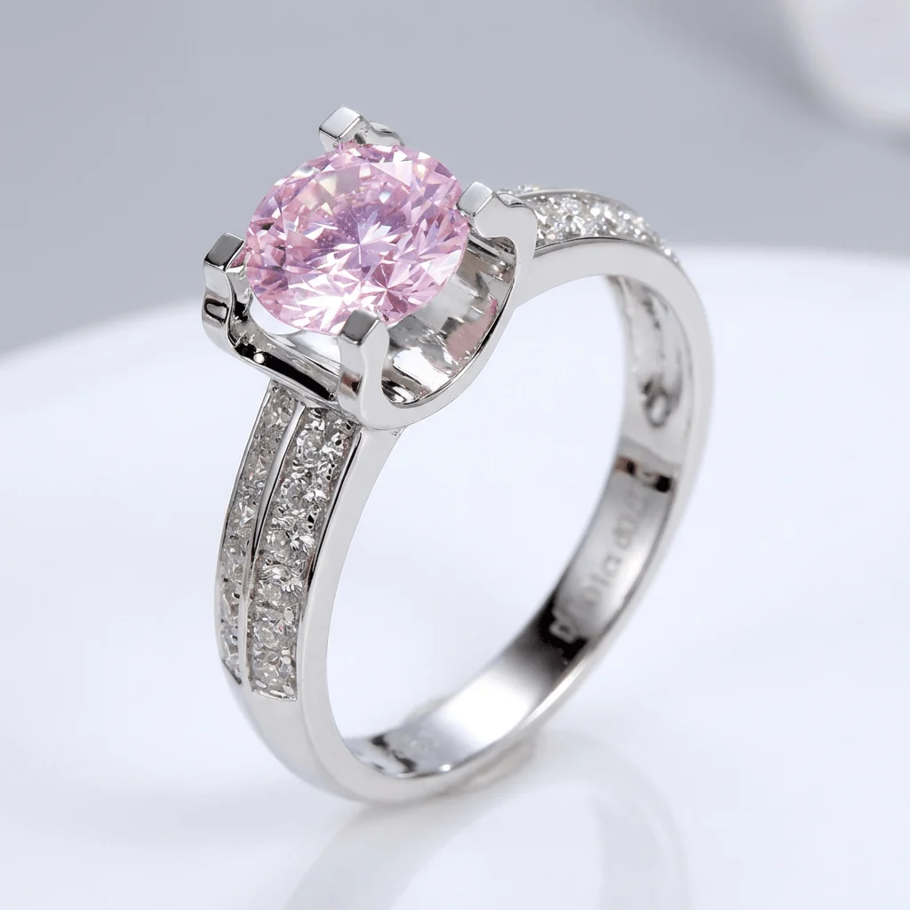 SILVER ROUND DIAMOND PAVE SOLITAIRE RING - (ADJUSTABLE) - Image 3