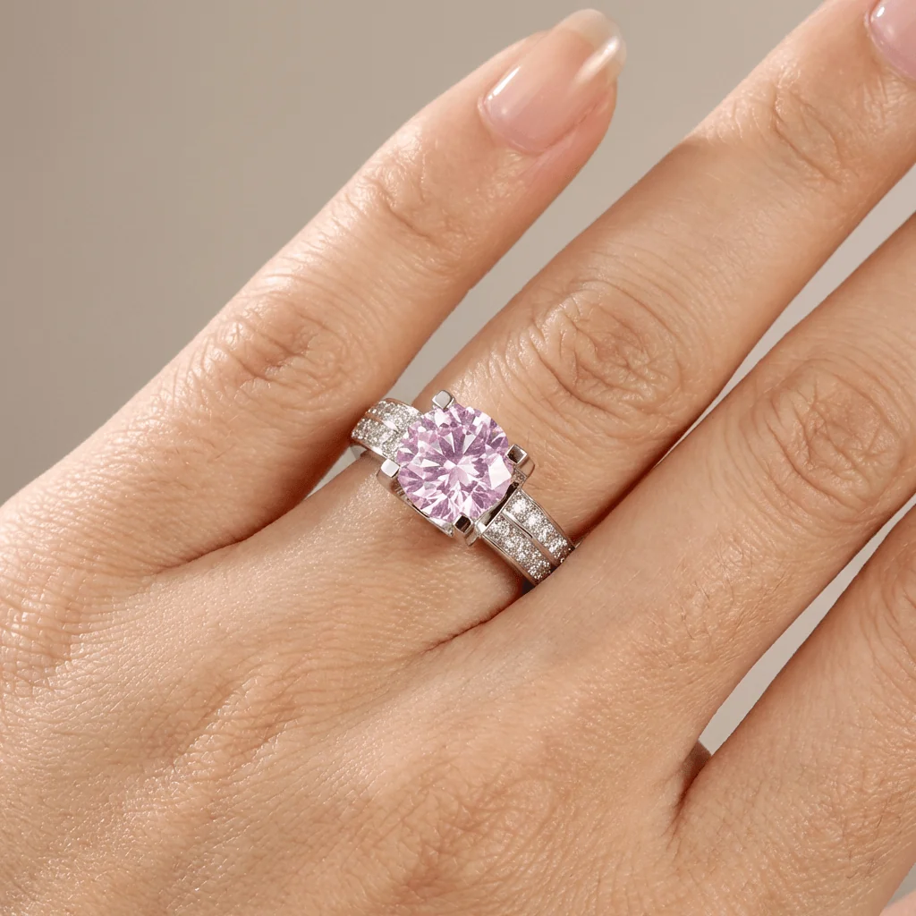 SILVER ROUND DIAMOND PAVE SOLITAIRE RING - (ADJUSTABLE) - Image 4