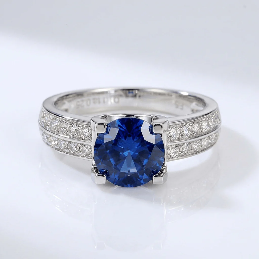 SILVER ROUND DIAMOND PAVE SOLITAIRE RING - (ADJUSTABLE) - Image 5