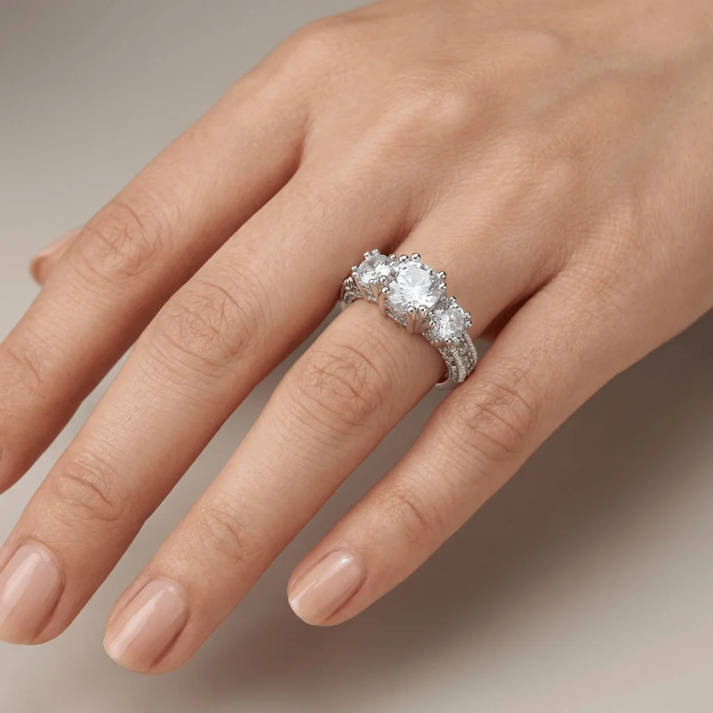 SILVER ROUND ZIRCONIA HALO RING - Image 2