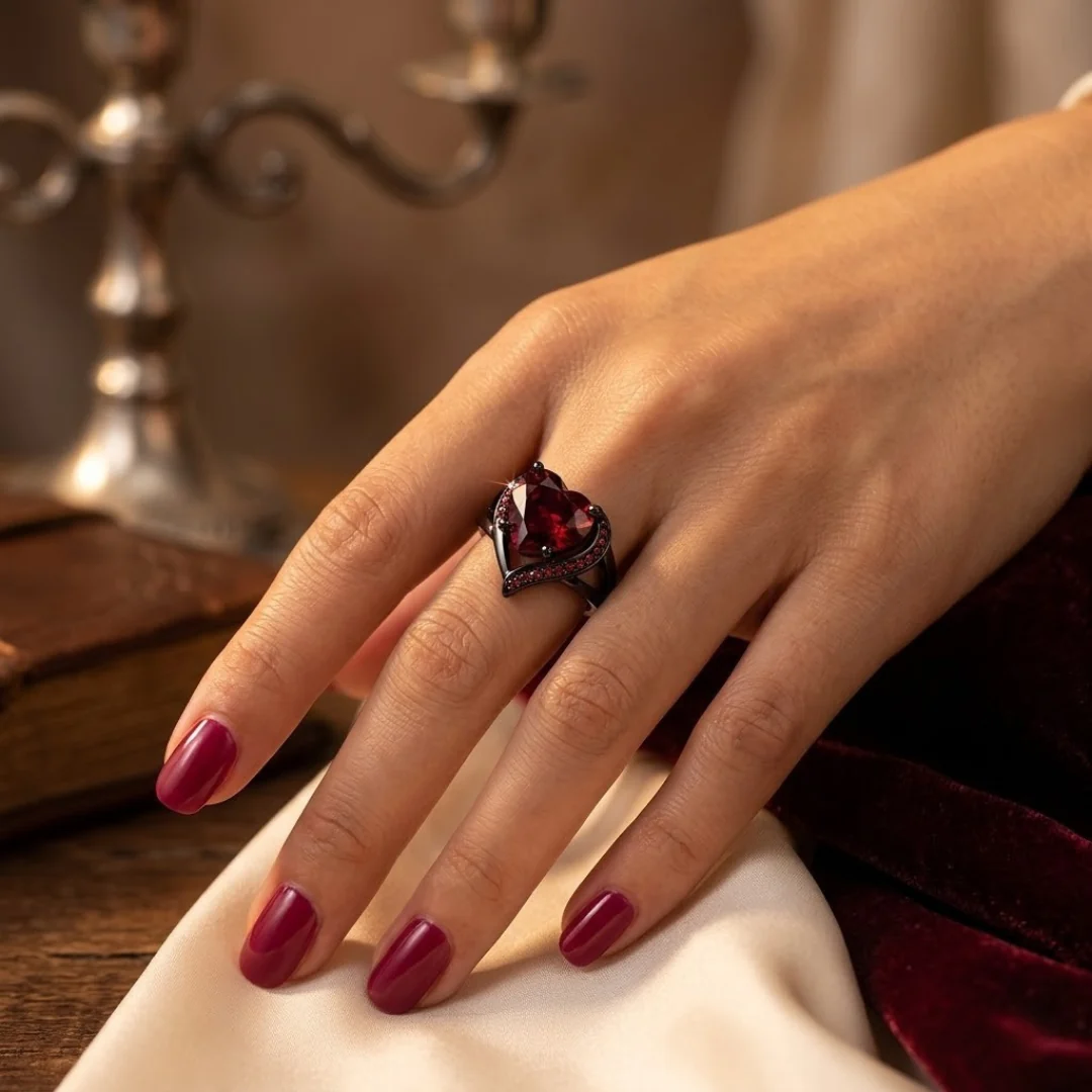 Silver Ruby Heart Ring - Image 2