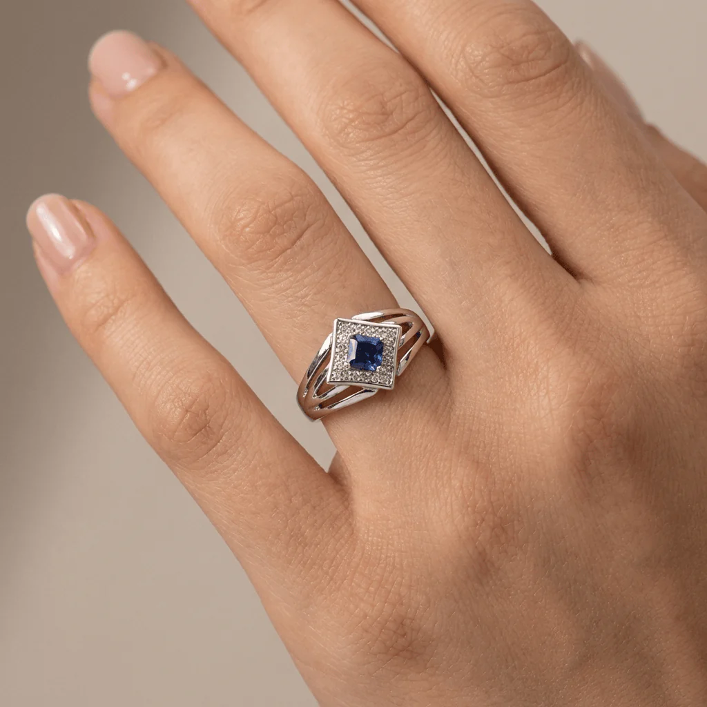 SILVER SAPPHIRE STAR RING - Image 2
