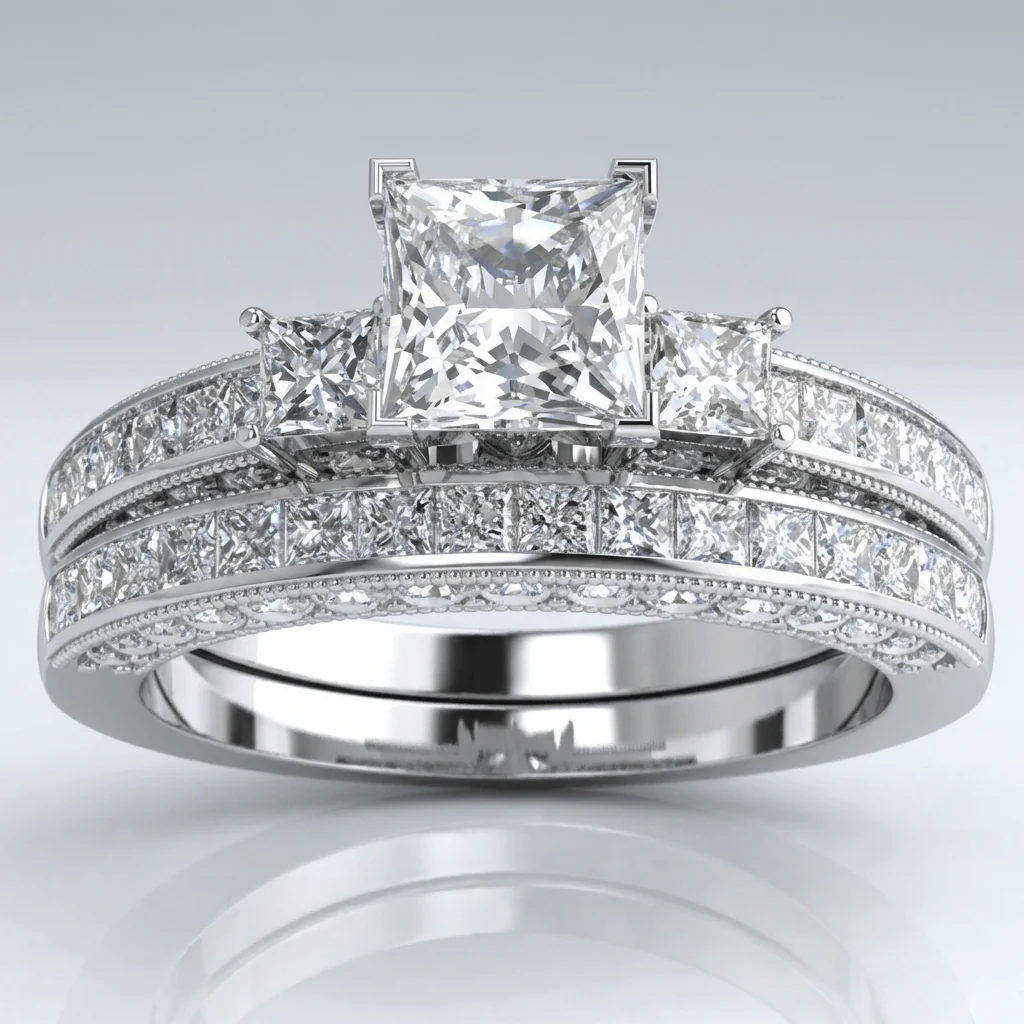 SILVER SQUARE DIAMOND PAVE RING