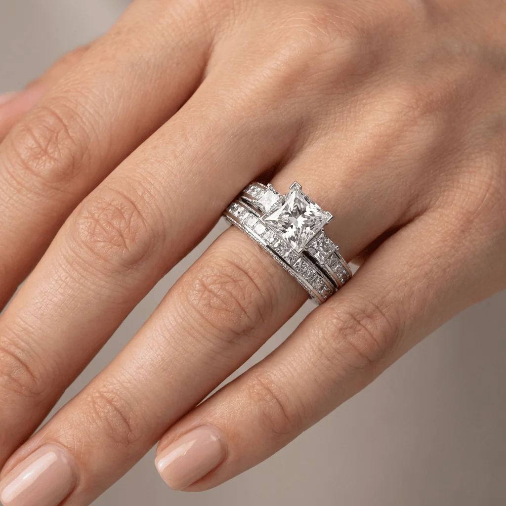 SILVER SQUARE DIAMOND PAVE RING - Image 2