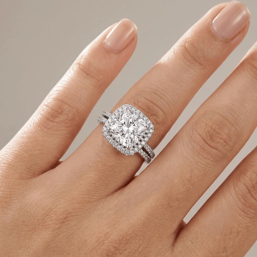 SILVER SQUARE ZIRCONIA HALO RING - Image 2
