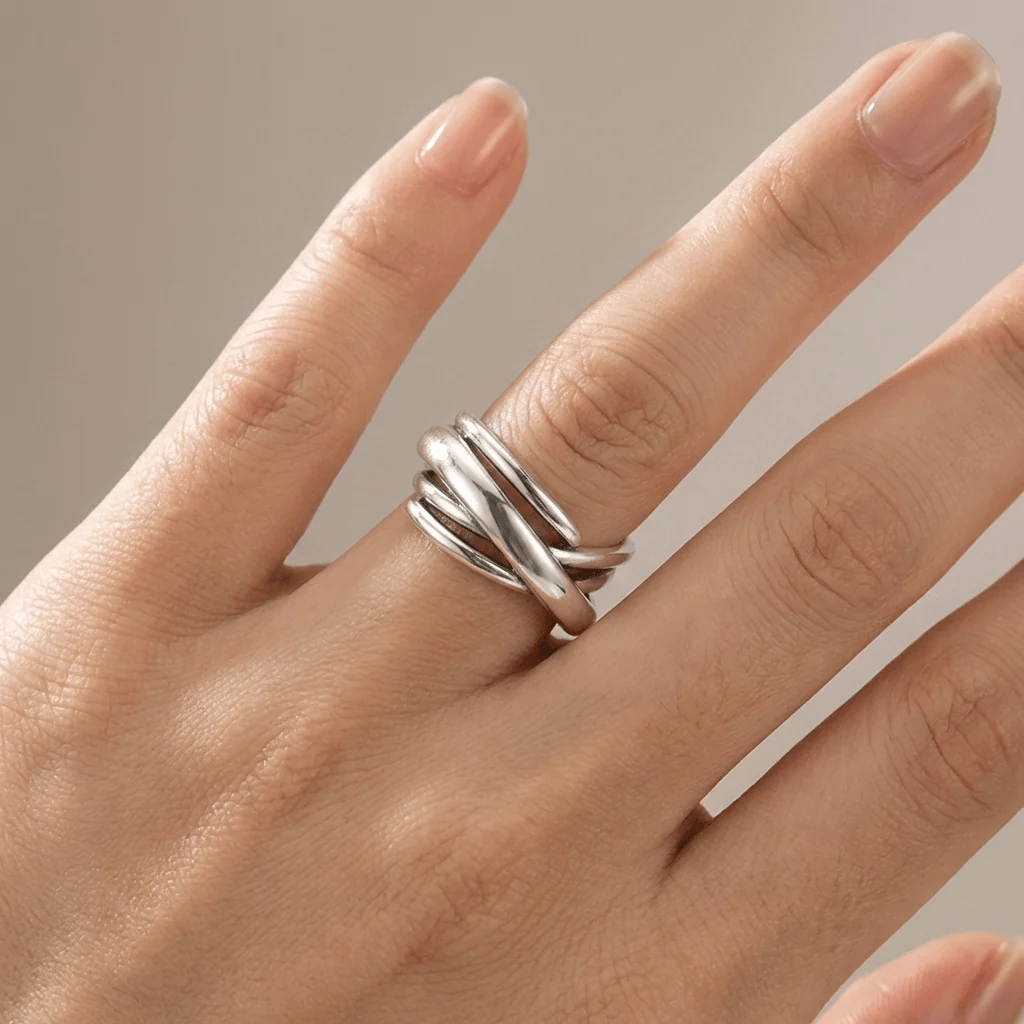 SILVER STACKED ZIRCONIA RING - (ADJUSTABLE) - Image 2