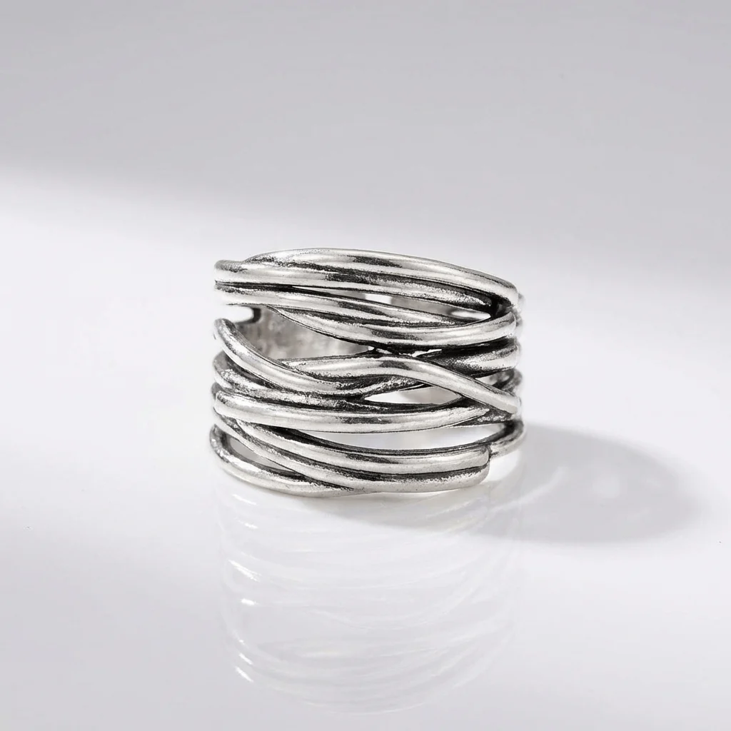 SILVER STACKED ZIRCONIA RING - (ADJUSTABLE) - Image 3