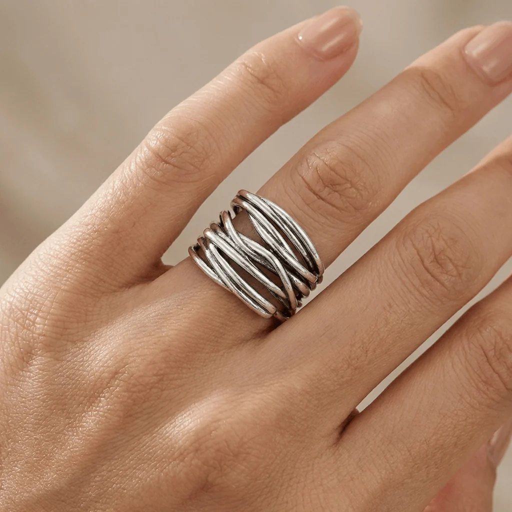 SILVER STACKED ZIRCONIA RING - (ADJUSTABLE) - Image 4