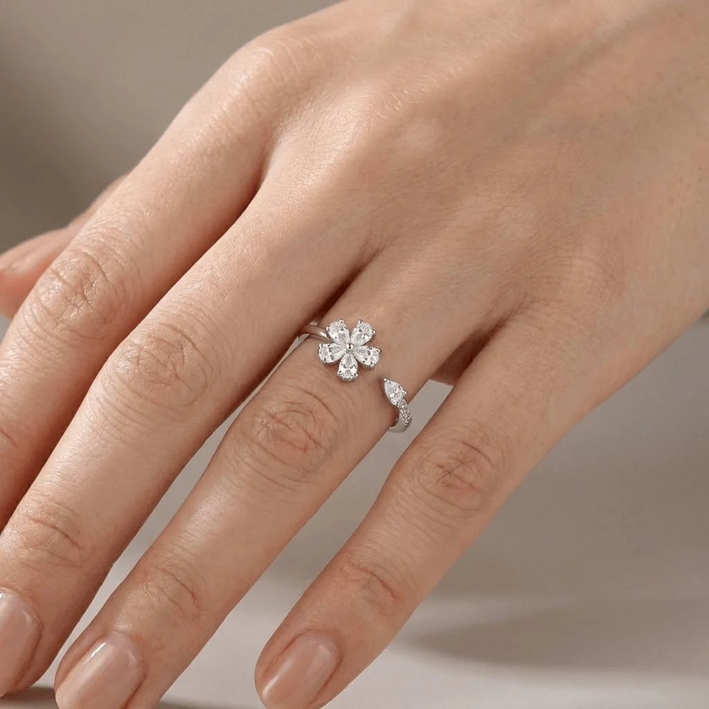 SILVER ZIRCONIA FLOWER - (ADJUSTABLE) - Image 2