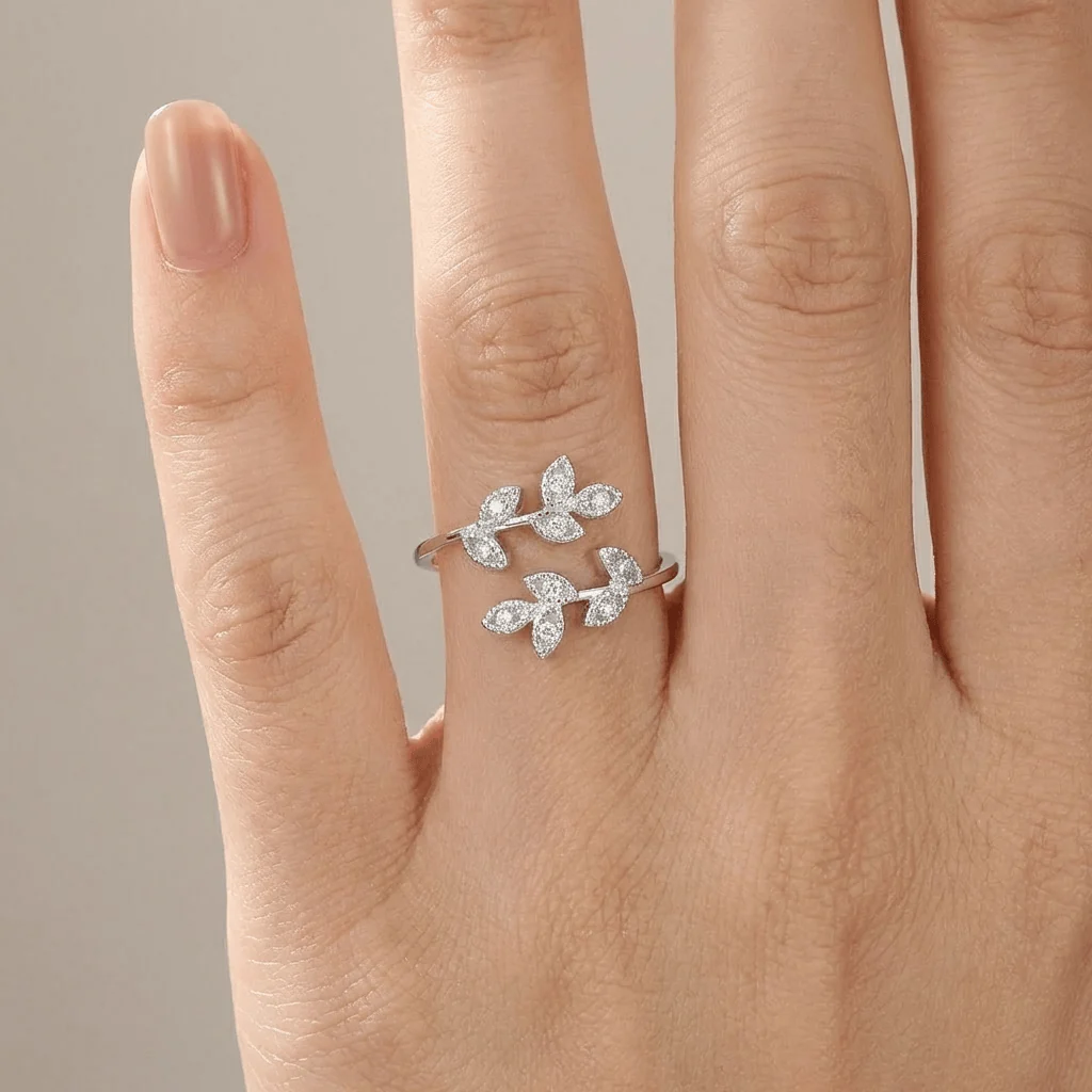 SILVER ZIRCONIA LEAF WRAP - (ADJUSTABLE) - Image 2