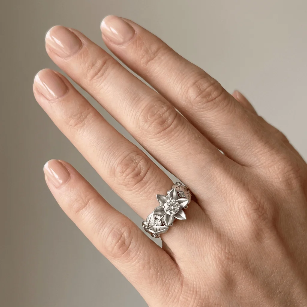 SILVER ZIRCONIA PETAL CROWN RING - Image 2