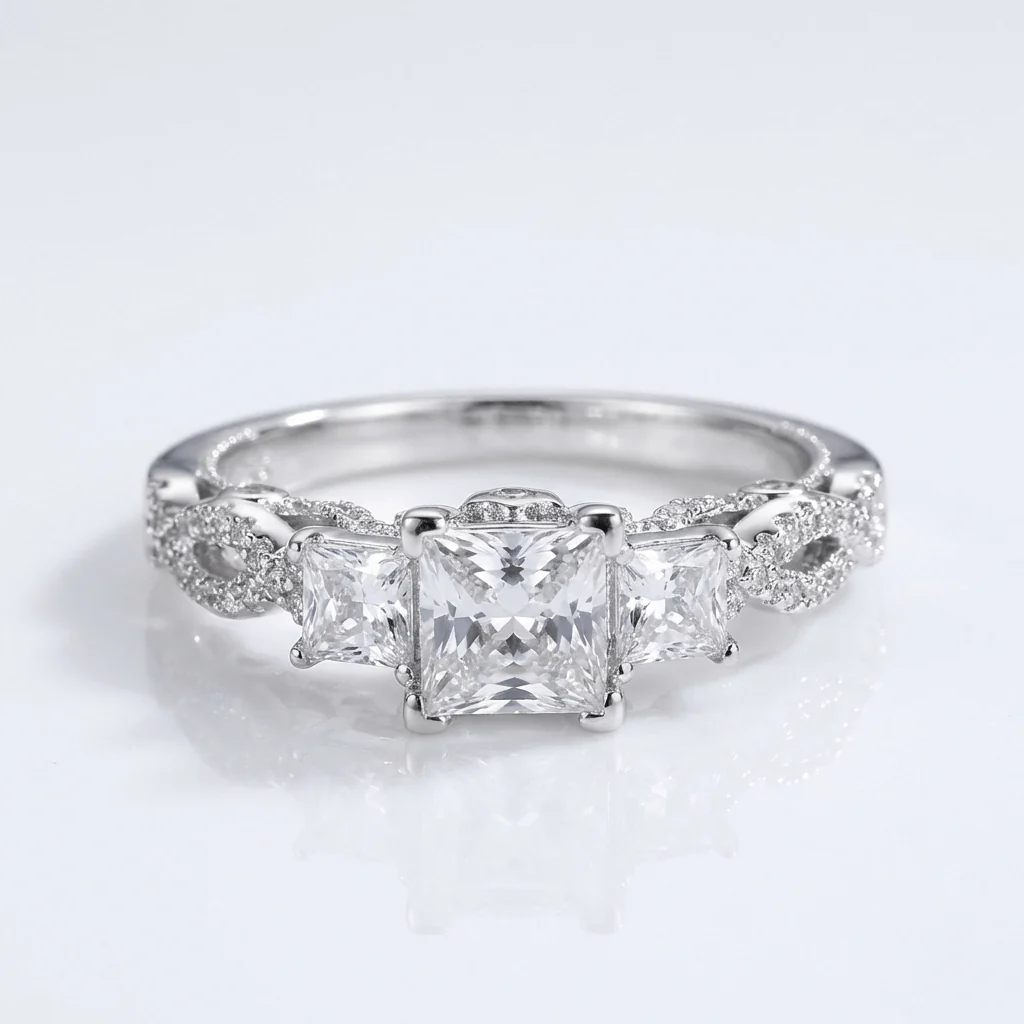 THREE STONE ZIRCONIA SILVER TWIST RING