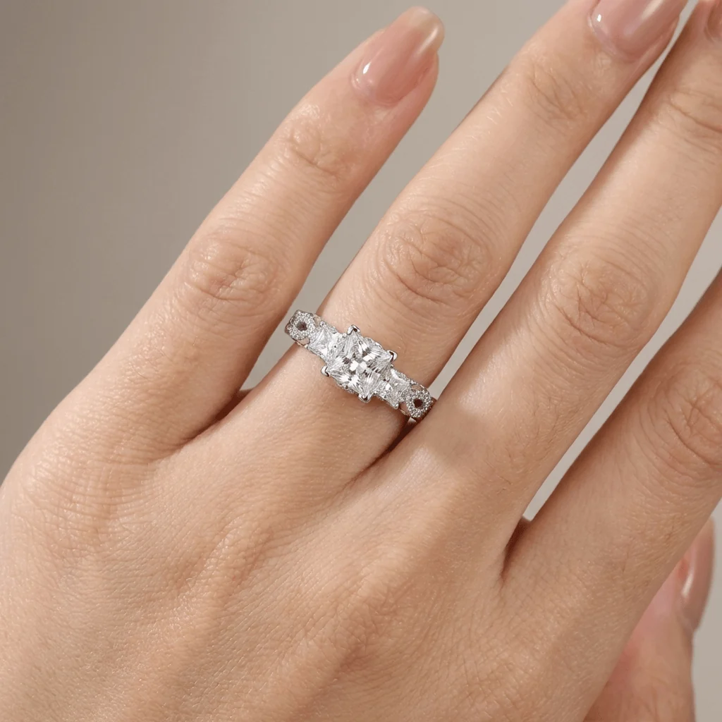 THREE STONE ZIRCONIA SILVER TWIST RING - Image 2