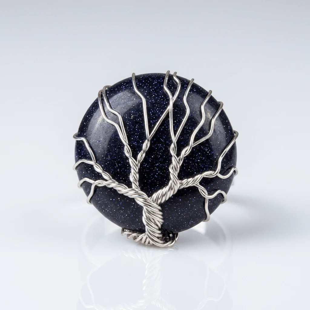 TREE OF LIFE BLUE SANDSTONE SILVER RING - (ADJUSTABLE)