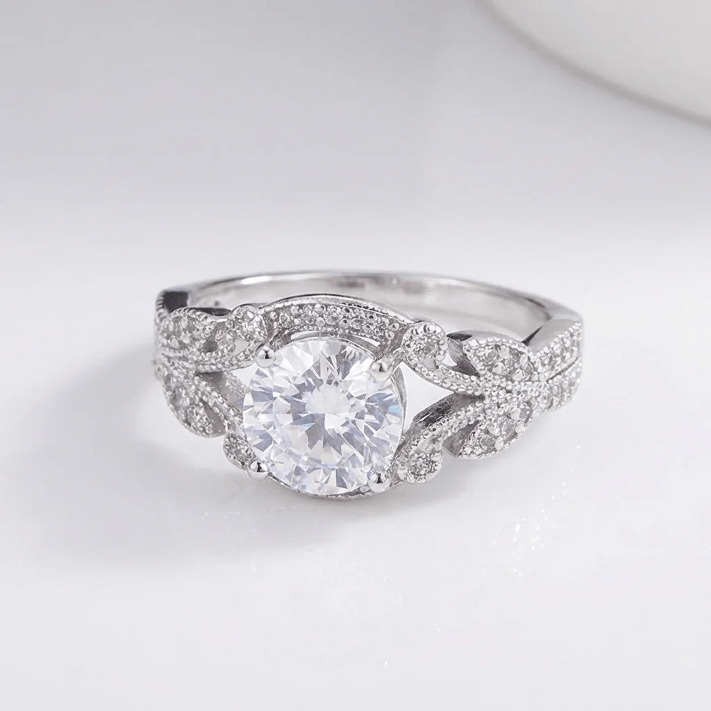 VINTAGE ZIRCONIA SILVER BRAIDED RING