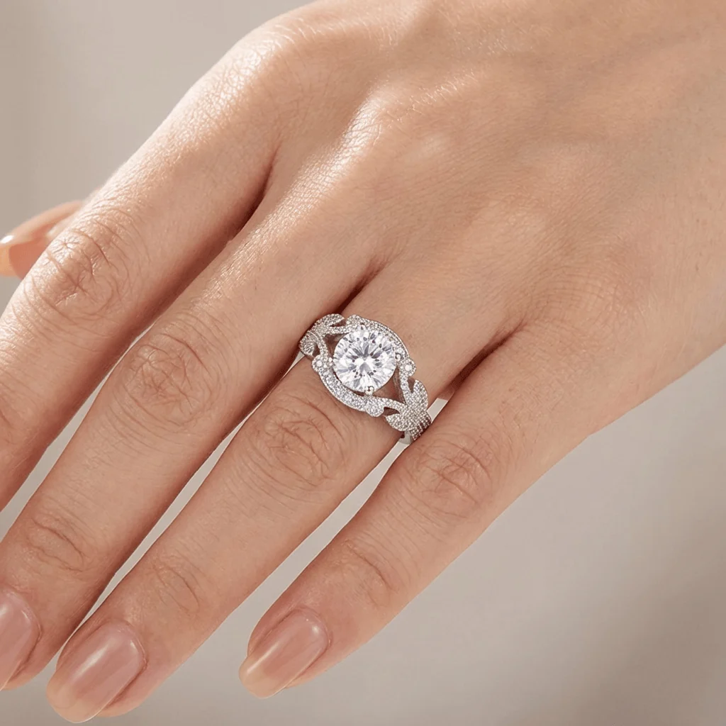 VINTAGE ZIRCONIA SILVER BRAIDED RING - Image 2