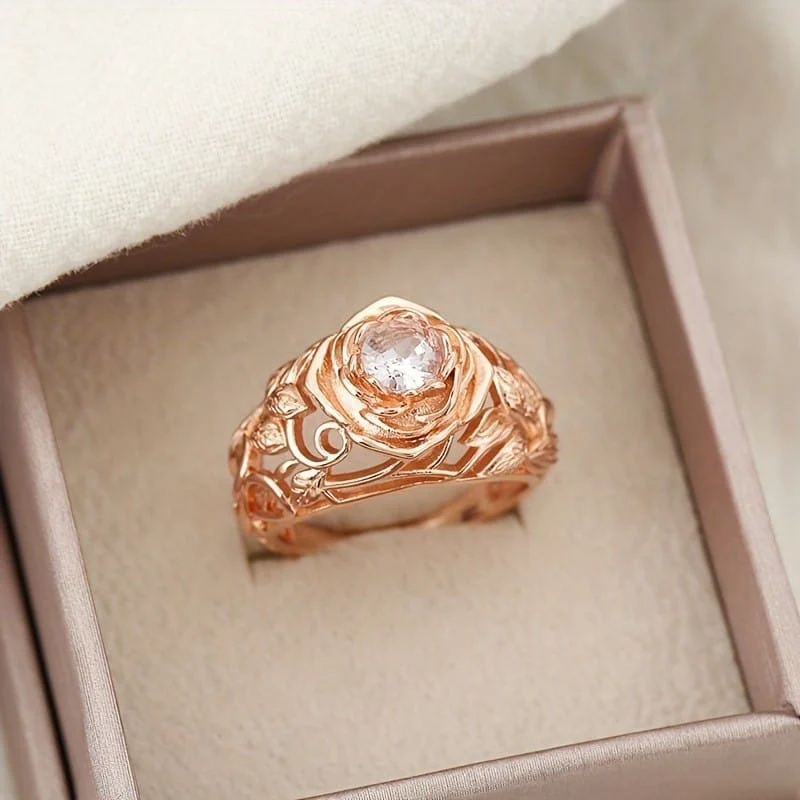ZIRCONIA ROSE CARVED VINTAGE RING - Image 3